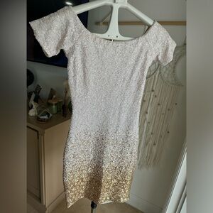 Dress the population Nordstrom white->gold sequence off shoulder center dress